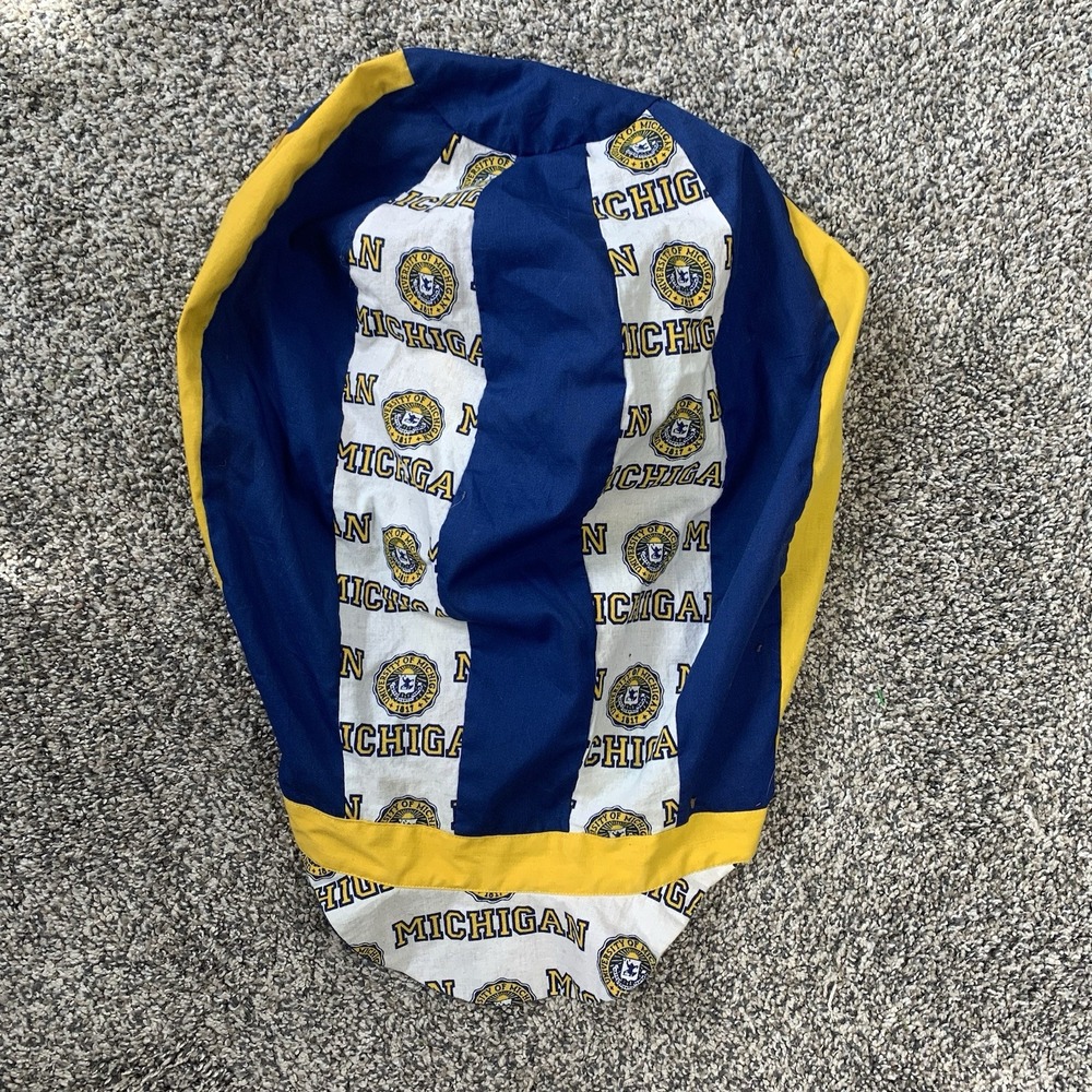 Vintage Michigan Wolverines Hat Cap Long Baggy Afro Logo AOP All Blue Cap OSFA
